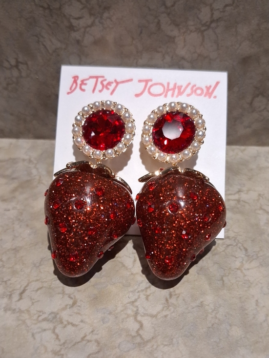 Betsey Johnson Jewelry - Betsey Johnson Red Glitter Strawberry Earrings